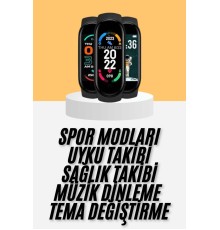 M6 Akıllı Bileklik Siyah Adımsayar Spor Takibi Android ve İOS Uyumlu