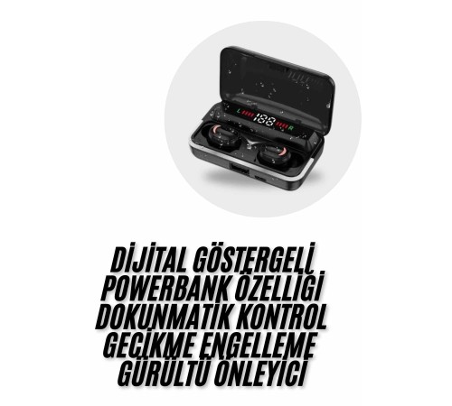 Bluetooth Kulaklık Dijital Şarj Göstergeli Powerbankli Bass Özellikli Kablosuz Kulakiçi 5.1 Mikrofonlu