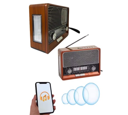 Saatli Fenerli Bluetooth Nostaljik Radyo AUX SD USB Girişli Bluetooth Hoparlör