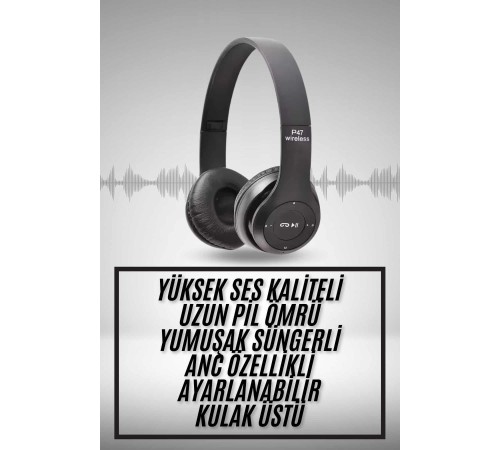 Kulak Üstü Bluetooth Kulaklık Yüksek Ses Kaliteli Ayarlanabilir