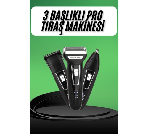 Tıraş Makinesi 3 Başlıklı T Başlıklı Hassas Ciltlere Özel Saç Sakal Vücut Kulak ve Burun