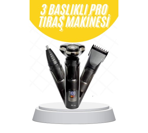 Tıraş Makinesi Profesyonel 3in1 Dijital Göstergeli 3 Başlıklı Erkek Bakım