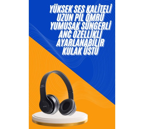 Wireless 5.0 Bluetooth Kablosuz Kulaklık ANC Özellikli Kulak Üstü Ayarlanabilir