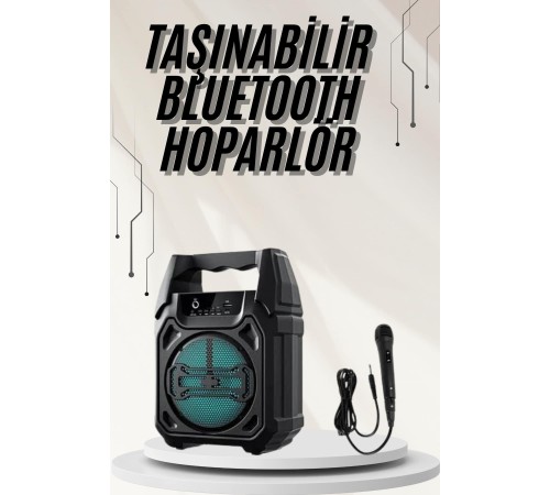 Bluetooth Hoparlör Led Işıklı Taşınabilir Kablosuz Speaker Uzun Pil Ömrü