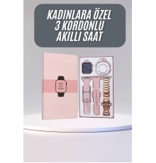 Akıllı Saat 3 Kordonlu Ve Aksesuarlı Bayanlar Için Şık Rose renk