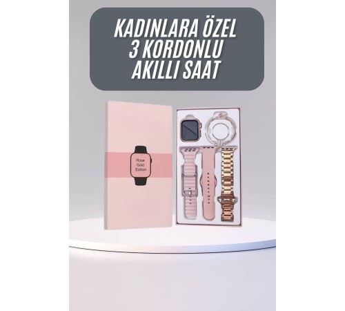 Akıllı Saat 3 Kordonlu Ve Aksesuarlı Bayanlar Için Şık Rose renk
