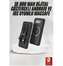 Wireless Powerbank 10000 Mah LED Ekranlı Dahili Kablolu Hızlı Şarj