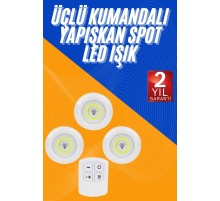 Dolap Işığı Mutfak Rafı Işığı Uzaktan Kumandalı 3 Lü Spot Led Lamba