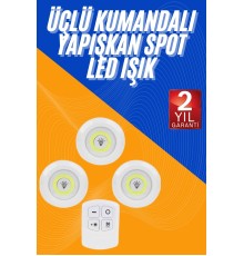 Dolap Işığı Mutfak Rafı Işığı Uzaktan Kumandalı 3 Lü Spot Led Lamba