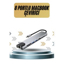 8 Portlu Macbook Çevirici Type C Hub  SD TF USB Çoğaltıcı Ethernet