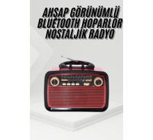 Nostalji Radyo Bluetooth Hoparlör USB-SD Kart Giriş Led Fener Işıklı Bataryalı Pilli