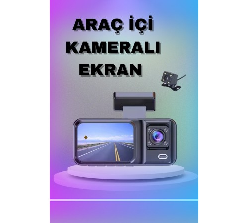 1080P 3 Lensli WİFİ Araç İçi Kameralı Ekran DVR Kaydedici Gece Görüşlü