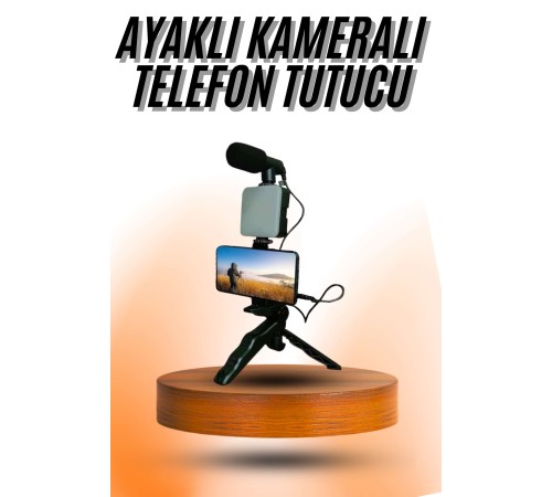 Telefon Tutucu Mini Mikrofonlu Tripod Vlog Çekim Video