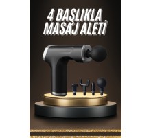 Profesyonel Masaj Tabancası Sporcu Masaj Aleti 4 Başlıklı Şarjlı Titreşimli