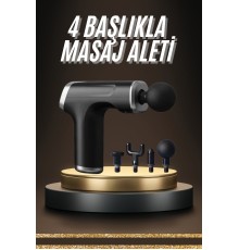 Profesyonel Masaj Tabancası Sporcu Masaj Aleti 4 Başlıklı Şarjlı Titreşimli