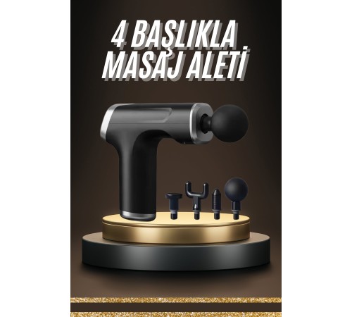 Profesyonel Masaj Tabancası Sporcu Masaj Aleti 4 Başlıklı Şarjlı Titreşimli