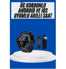 Amoled Ekran Akıllı Saat Üç Kordonlu İOS Android Uyumlu