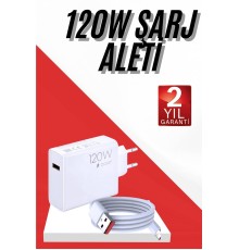 120W Şarj Aleti Hızlı Çift Turbo Şarj Aleti Seti Beyaz