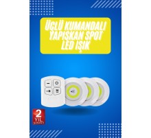 Yapışkanlı 3'lü Spot Led Işık Lamba Montajsız Pilli Uzaktan Kumandalı