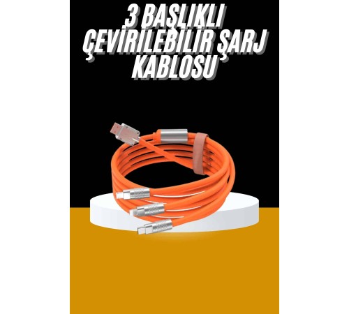 120W 3 İn 1 Uyumlu Silikon Şarj Kablosu Hızlı Şarj Kablosu