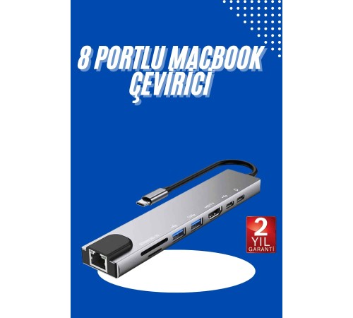 Usb Type-c Hub Dönüştürücü Çevirici Çoklayıcı Macbook Çevirici 8 Portlu