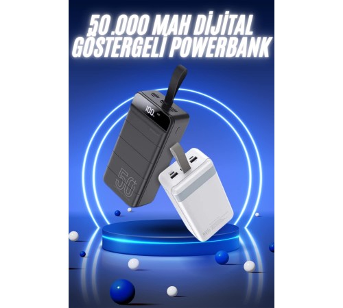 50.000 Mah Powerbank Turbo Hızlı Led Göstergeli Android İOS Uyumlu Taşınabilir Askılı