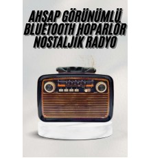 Bluetooth Hoparlör Ahşap Renk Vintage Işıklı Nostaljik Radyo Fm Ahşap Görünümlü