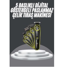 5 Başlıklı Şarjlı Tıraş Makinesi Led Ekran Saç Sakal Ense Tıraşına Uygun Bakım Seti