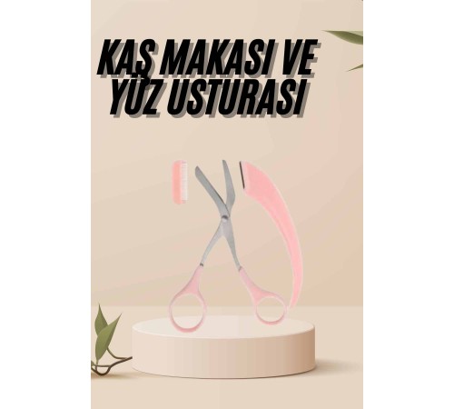 Kavisli Kaş Kirpik Düzeltici Bıyık Alma Taraklı Kaş Makası Yüz Bakım Seti Makas