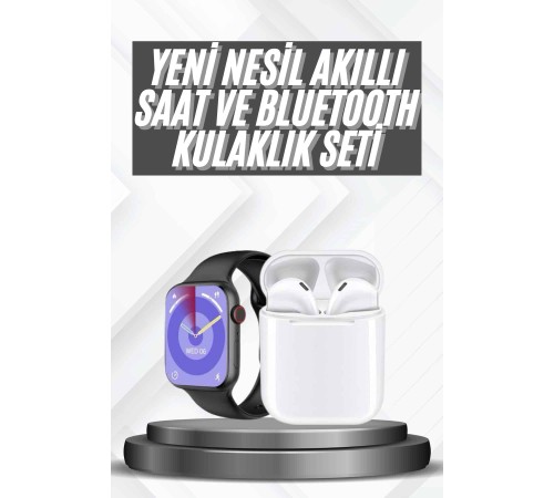 Akıllı Saat Gümüş Kasa Bluetooth Kulaklık Hediyeli Çok Fonksiyonlu İkili Set