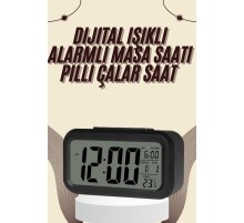 Dijital Masa Saati Termometreli Takvim Çalar Saat Led Ekran Pilli