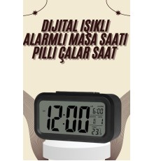 Dijital Masa Saati Termometreli Takvim Çalar Saat Led Ekran Pilli