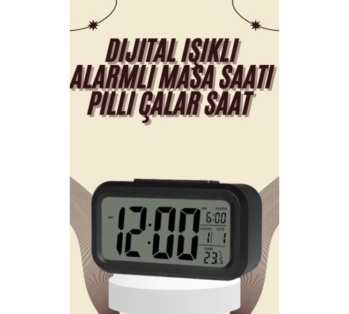 Dijital Masa Saati Termometreli Takvim Çalar Saat Led Ekran Pilli