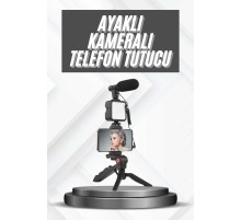 Telefon Tutucu Mikrofonlu Işıklı Youtuber Video Kayıt