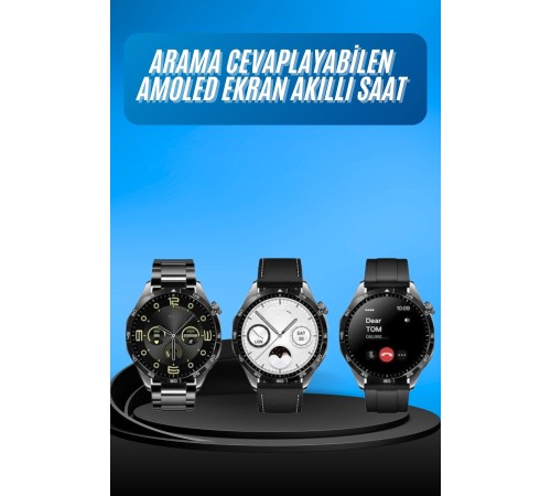 Amoled Ekran 3 Kordonlu Akıllı Saat 5.0 Bluetooth Bağlantılı Android ve İOS Uyumlu