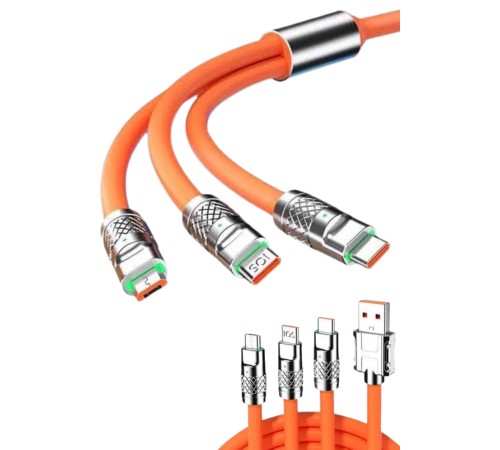 120W 3 İn 1 Uyumlu Silikon Şarj Kablosu Hızlı Şarj Kablosu
