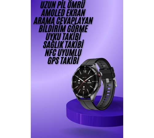 Amoled Ekran 3 Kordonlu Akıllı Saat 5.0 Bluetooth Bağlantılı Android ve İOS Uyumlu