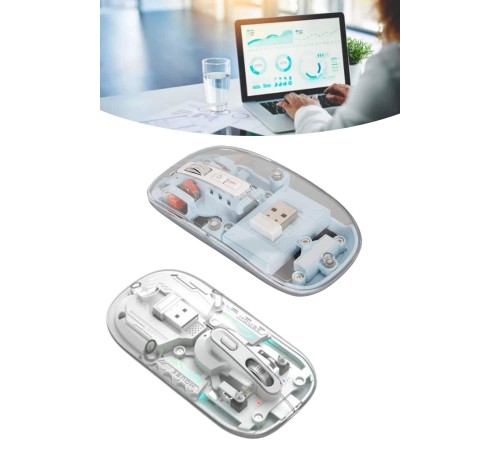 Sessiz Tıklama Çift Modlu Bluetooth Ve Alıcı Şeffaf Mouse Fare
