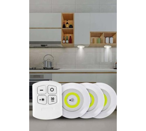 Yapışkanlı 3'lü Spot Led Işık Lamba Montajsız Pilli Uzaktan Kumandalı Yapışkanlı 3'lü Spot Led Işık Lamba Montajsız Pilli Uzaktan Kumandalı