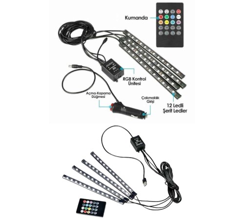 Araç İçi Ayak Altı Led 12 Led Işık Sese Müziğe Duyarlı RGB Işıklı Aydınlatma Seti Araç İçi Ayak Altı Led 12 Led Işık Sese Müziğe Duyarlı RGB Işıklı Aydınlatma Seti