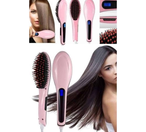 Elektrikli Saç Düzleştirici Tarak Saç Düzleştirici Fırça Sıkı Dişli Pembe