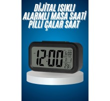 Işıklı Dereceli Masa Ofis Saati Alarmlı Termometre Takvim Çalar Saat