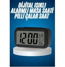 Işıklı Dereceli Masa Ofis Saati Alarmlı Termometre Takvim Çalar Saat
