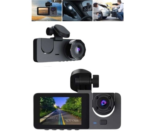 Araç İçi Dikiz Kamerası Sürüş Kaydedici 3 Lensli DVR Kamera
