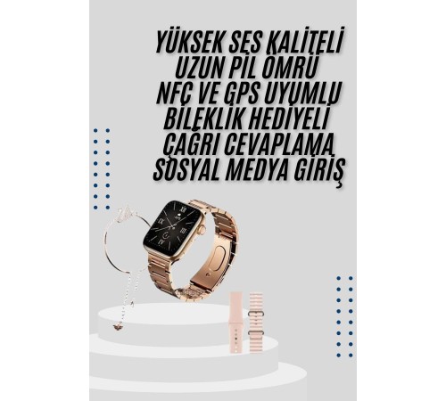 Akıllı Saat 3 Kordonlu Ve Aksesuarlı Bayanlar Için Şık Rose renk
