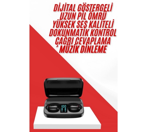 Kablosuz Bluetooth Kulaklık Android ve İOS Uyumlu Led Göstergeli Powerbankli