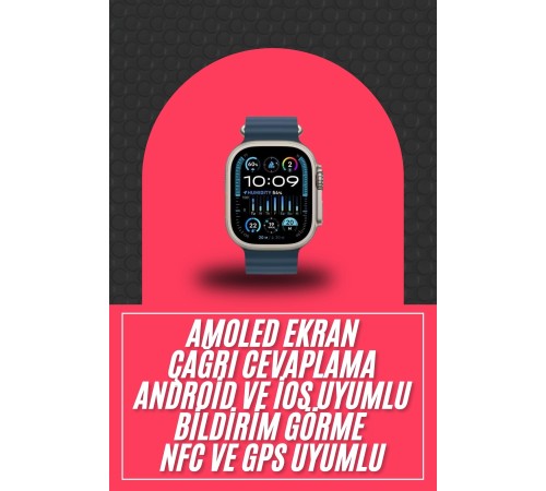 49mm Akıllı Saat Amoled Ekranlı Kadın Erkek Kol Saati Plastik Kordon