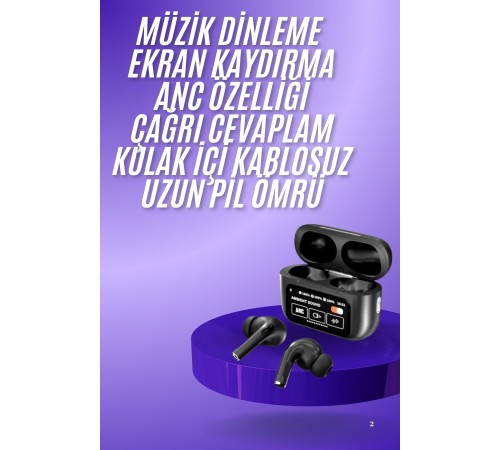 Yeni Nesil ANC Özellikli Çağrı Cevaplayan Dokunmatik Ekranlı Bluetooth Kulaklık Siyah