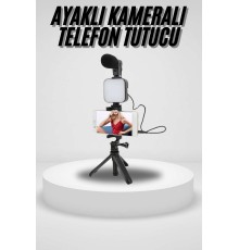 Akıllı Telefon Vlog Kiti Tripod Mini Mikrofonlu Telefon Tutucu