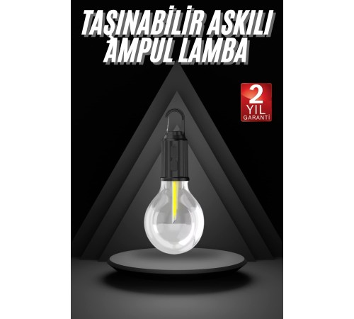 3 Farklı Mod LED'li Şarjlı Asma Kancalı Kamp Lambası Taşınabilir Ampul